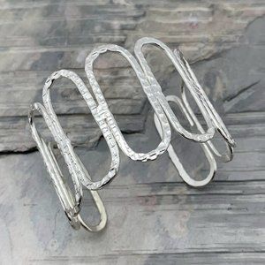 Silver Cuff Bracelet - Open Tall Ovals New